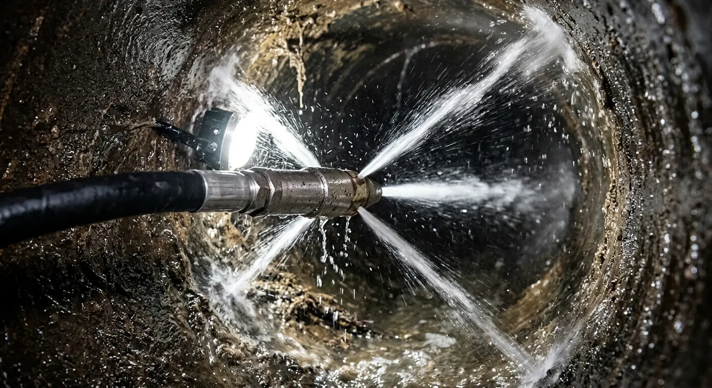 High-pressure hydro jetting nozzle cleaning sewer pipe for Sewer Cleanout in Anaheim